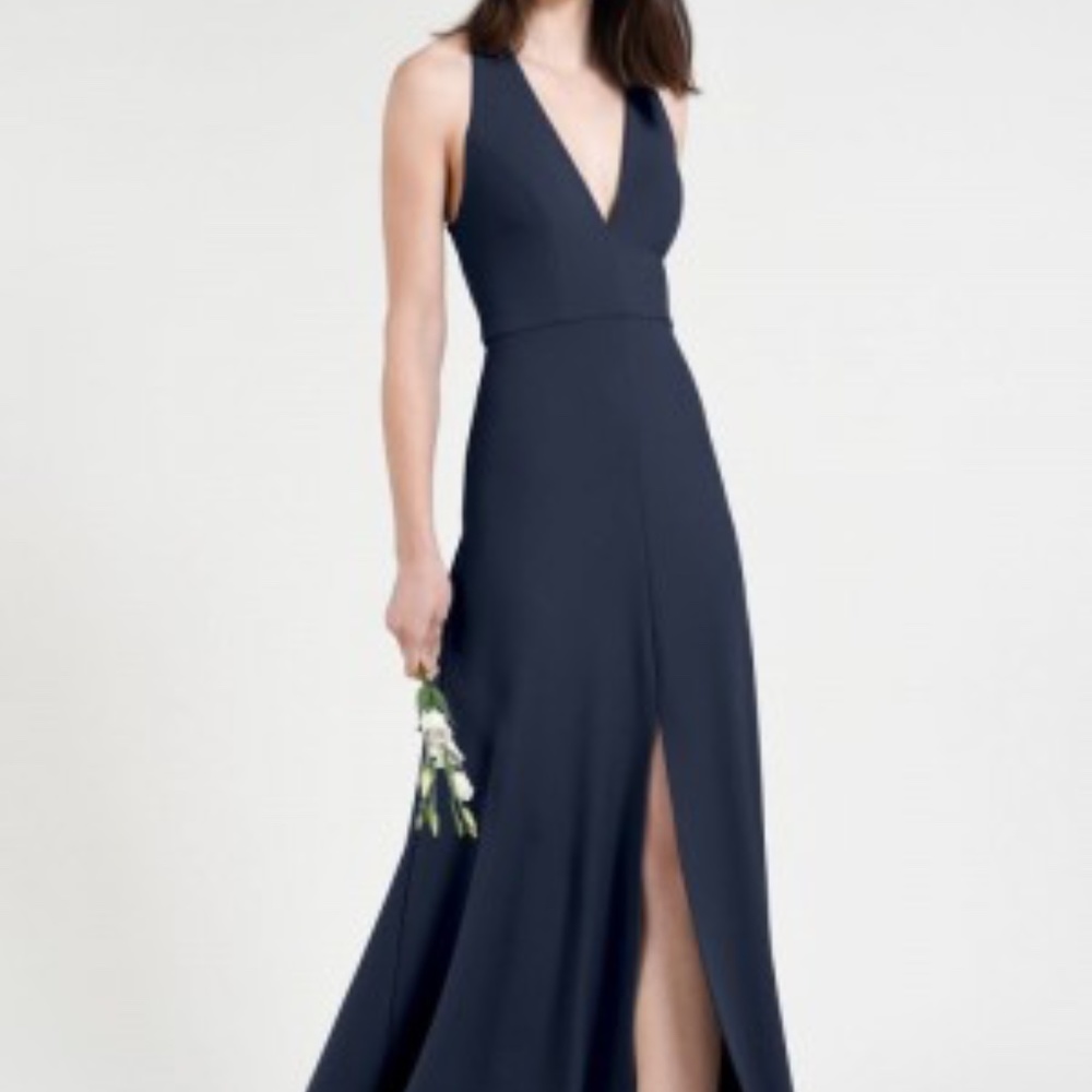 Jenny Yoo Margot Midnight crepe gown v-neck size 4